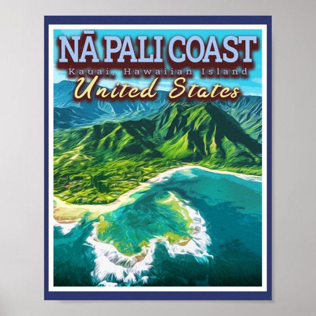 AFFICHE LA CÔTE DE NA PALI - L'ÎLE DE KAUAI - HAWAII (Devant)
