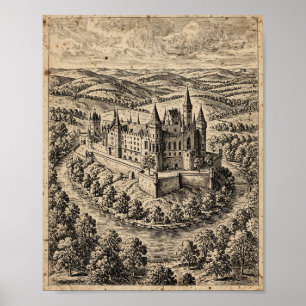Affiche La Couronne Fossé Imprimer — Château Dessiné à la