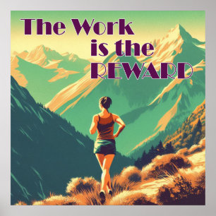 Affiche La Course Est La Récompense Femme Coureuse Montagn