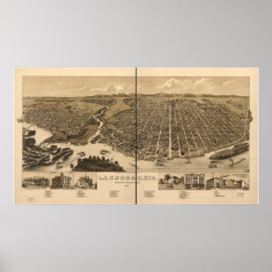 Affiche La Crosse WI 1887 Carte panoramique antique