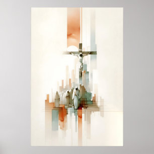 Affiche La Crucifixion de Jésus Aquarelle minimaliste