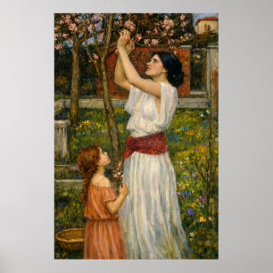 Affiche La Cueillette des Fleurs d'Amandier par Waterhouse