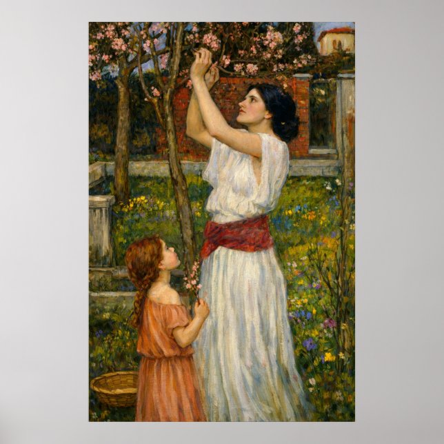 Affiche La Cueillette des Fleurs d'Amandier par Waterhouse (Devant)