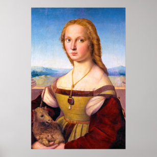 Affiche La dame avec la peinture de l'Unicorne Raphael San