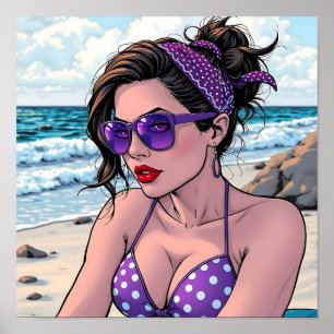 Affiche La dame de plage à Shades, Bikini et Bandana