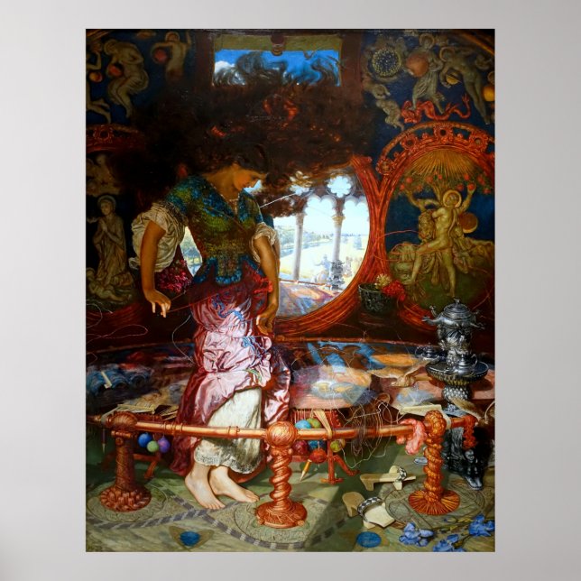 Affiche La Dame de Shalott par William Hunt, préraphaélite (Devant)