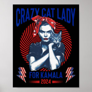 Affiche La Dame Du Chat Fou Pour Kamala Élection 2024 Kama