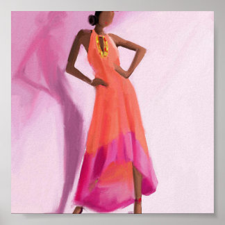 Affiche La dame en robe rose