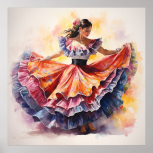 Affiche La Danza de Colores, Folklórico, Aquarelle