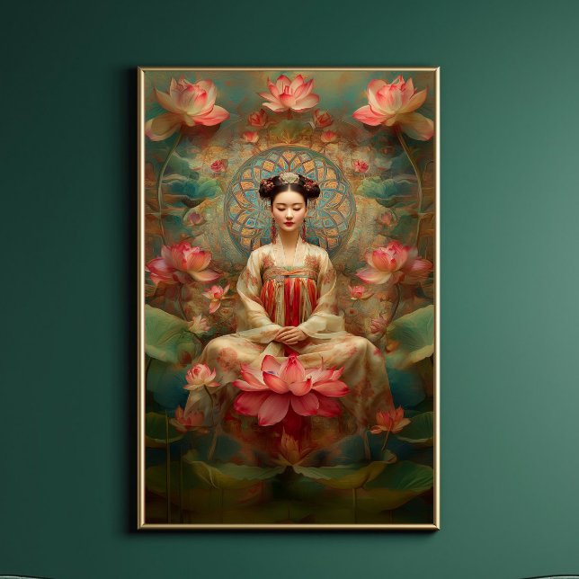 Affiche La déesse bouddhiste Quan Yin Pink Lotus Art (Créateur téléchargé)