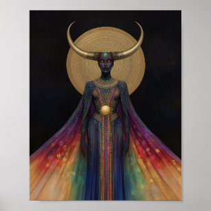 Affiche La déesse égyptienne Hathor Arc-en-ciel Art Noir