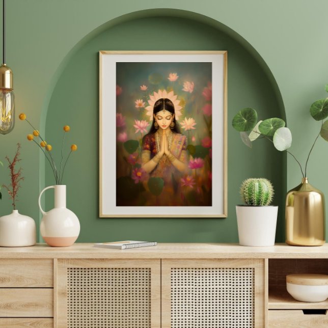 Affiche La déesse Lakshmi Lotus Fleurs Peinture hindoue Ar (Créateur téléchargé)