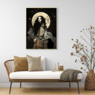 Affiche La déesse Morrigan avec Art nouveau sombre corbeau