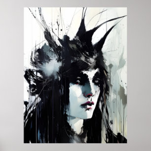 Affiche La déesse Peinture d'encre noire