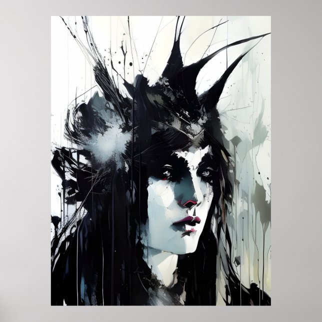 Affiche La déesse Peinture d'encre noire (Devant)
