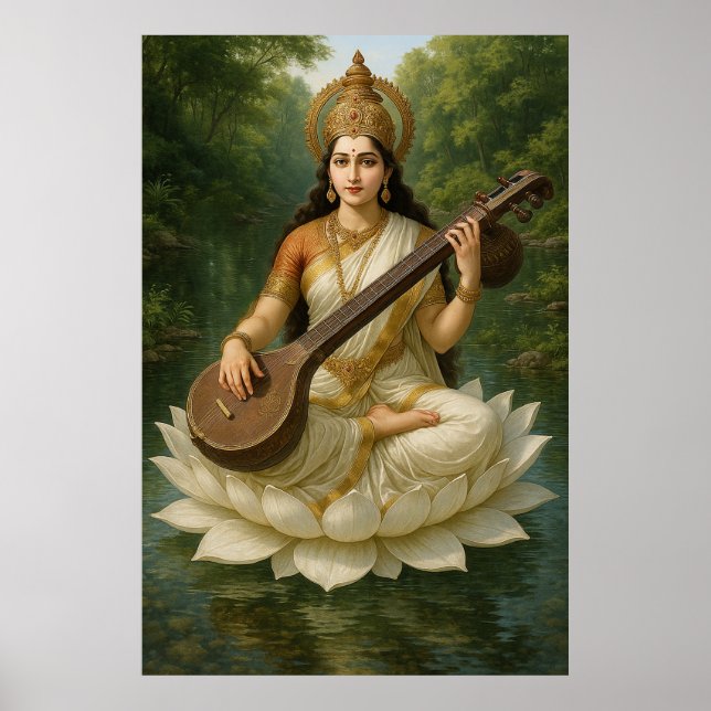 Affiche La déesse Saraswati La Muse Divine de la Connaissa (Devant)