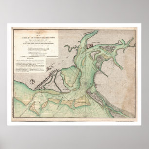 Affiche La défense de la carte 1778 de Sc de Charleston