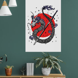 Affiche La défiance du dragon : une œuvre d'art chinoise m