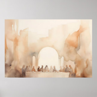 Affiche La Dernière Cène Scène biblique à l'aquarelle mini