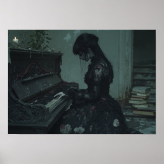 Affiche La Dernière Nocturne | Gothique Girl au piano en r