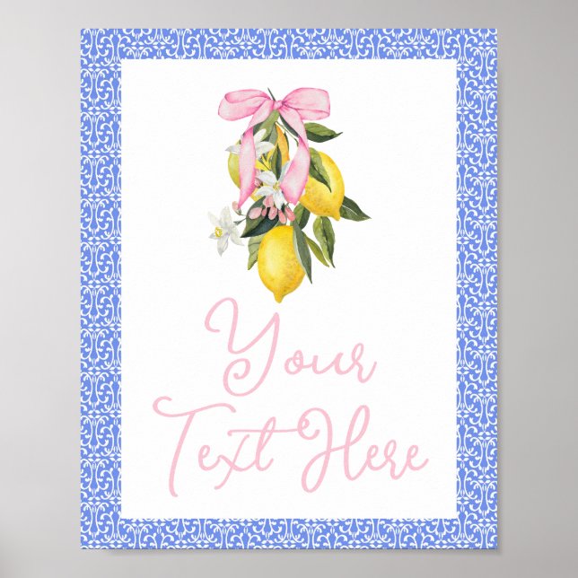 Affiche La Dolce Vita Lemon Pink Bow Baby shower (Devant)