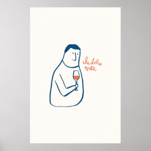 Affiche La Dolce Vita Man Vin Rouge Verre Imprimer Élégant