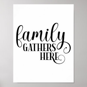 Affiche La famille moderne se réunit ici citant la typogra