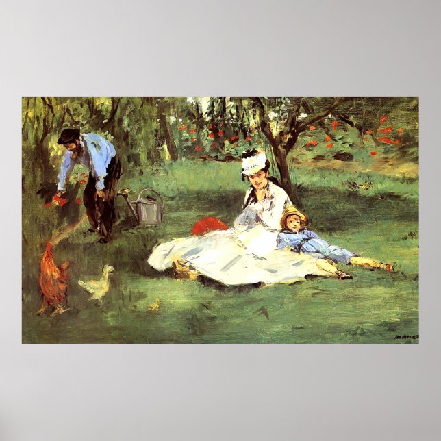 Affiche La famille Monet dans son jardin Edouard Manet (Devant)