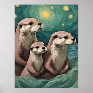 Affiche La famille Otter dans un océan étoilé