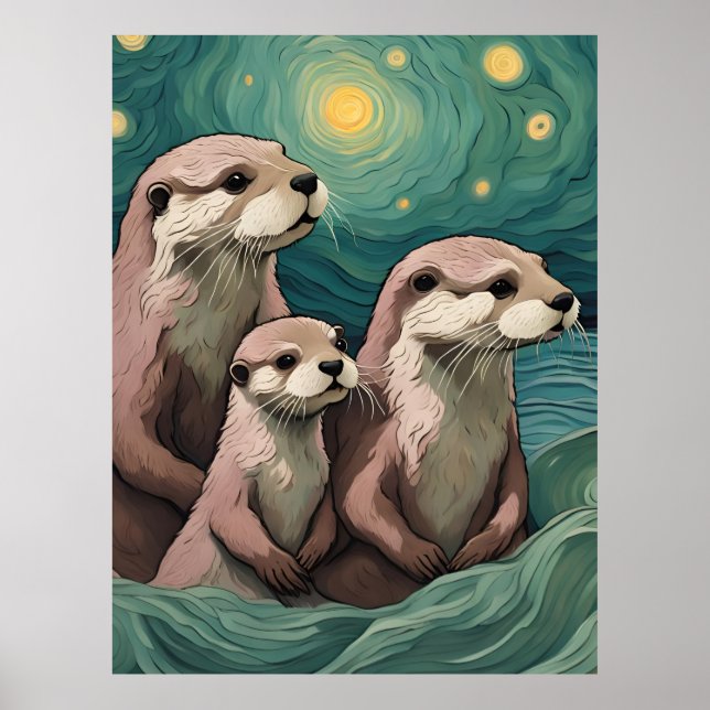 Affiche La famille Otter dans un océan étoilé (Devant)