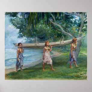 Affiche La Farge - Filles Portant Un Canoë Vaiala À Samoa