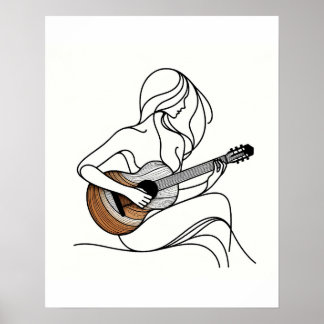 Affiche La Femme avec la Guitare - Minimalist Line Art