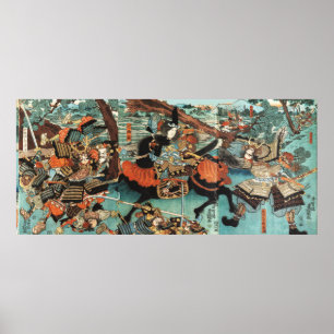 AFFICHE LA FEMME SAMURAI TOMOE GOZEN HORSEBACK DANS LA BAT