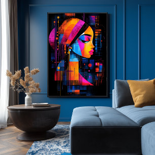 Affiche La fille avec une oreille perle réinterprétée Neon
