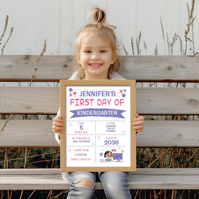 Affiche La fille revient à l'école violet et rose (Créateur téléchargé)