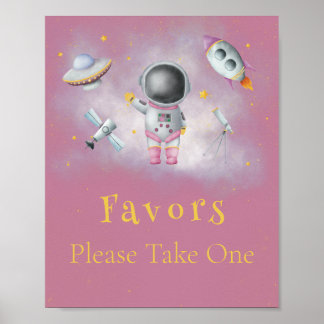 Affiche La fille spatiale Astronaut roquettes roses étoile