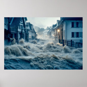 Affiche La force de la nature de l'eau déclenche une catas
