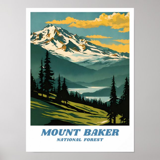 Affiche La Forêt nationale du Mont Baker illustration rétr (Devant)