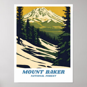 Affiche La Forêt nationale du Mont Baker illustration retr