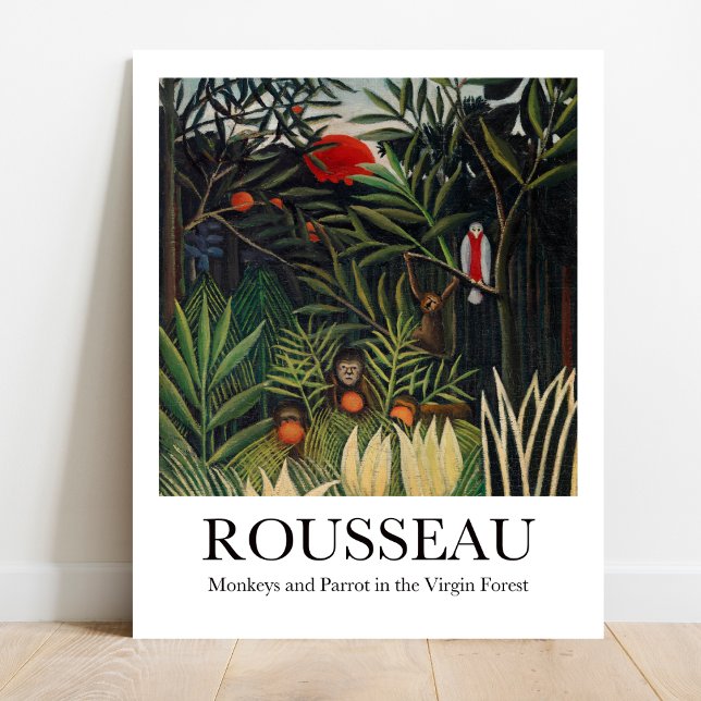 Affiche La forêt vierge des singes et des perroquets Henri (Jungle Adventure: Rousseau's Monkeys & Parrot! Vibrant art poster)