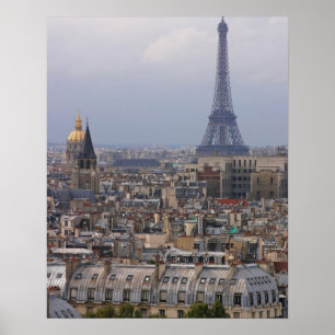Affiche La France, Paris, paysage urbain avec Tour Eiffel