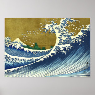 Affiche La grande couleur des vagues   Hokusai  