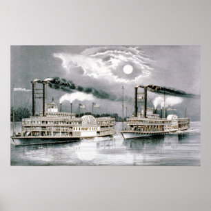 Affiche La grande course de bateau à vapeur du