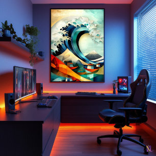 Affiche La Grande Vague au large de Kanagawa - Cubiste Min