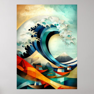 Affiche La Grande Vague au large de Kanagawa - Cubiste Min