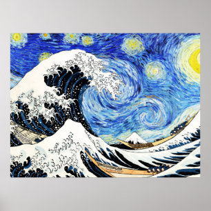 Affiche La Grande Vague au large de Kanagawa dans une nuit