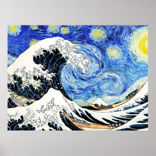 Affiche La Grande Vague au large de Kanagawa dans une nuit