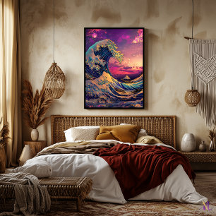 Affiche La Grande vague Synthwave Cyberpunk Artwork