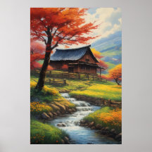 La grange rustique et la mélodie du ruisseau