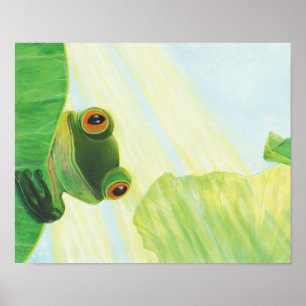 Affiche La grenouille verte aux gros yeux derrière le pavé